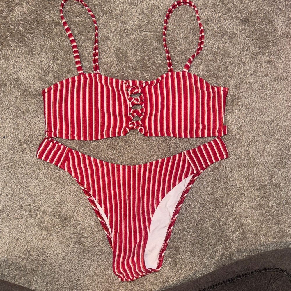Cupshe Striped Red Swimwear Set